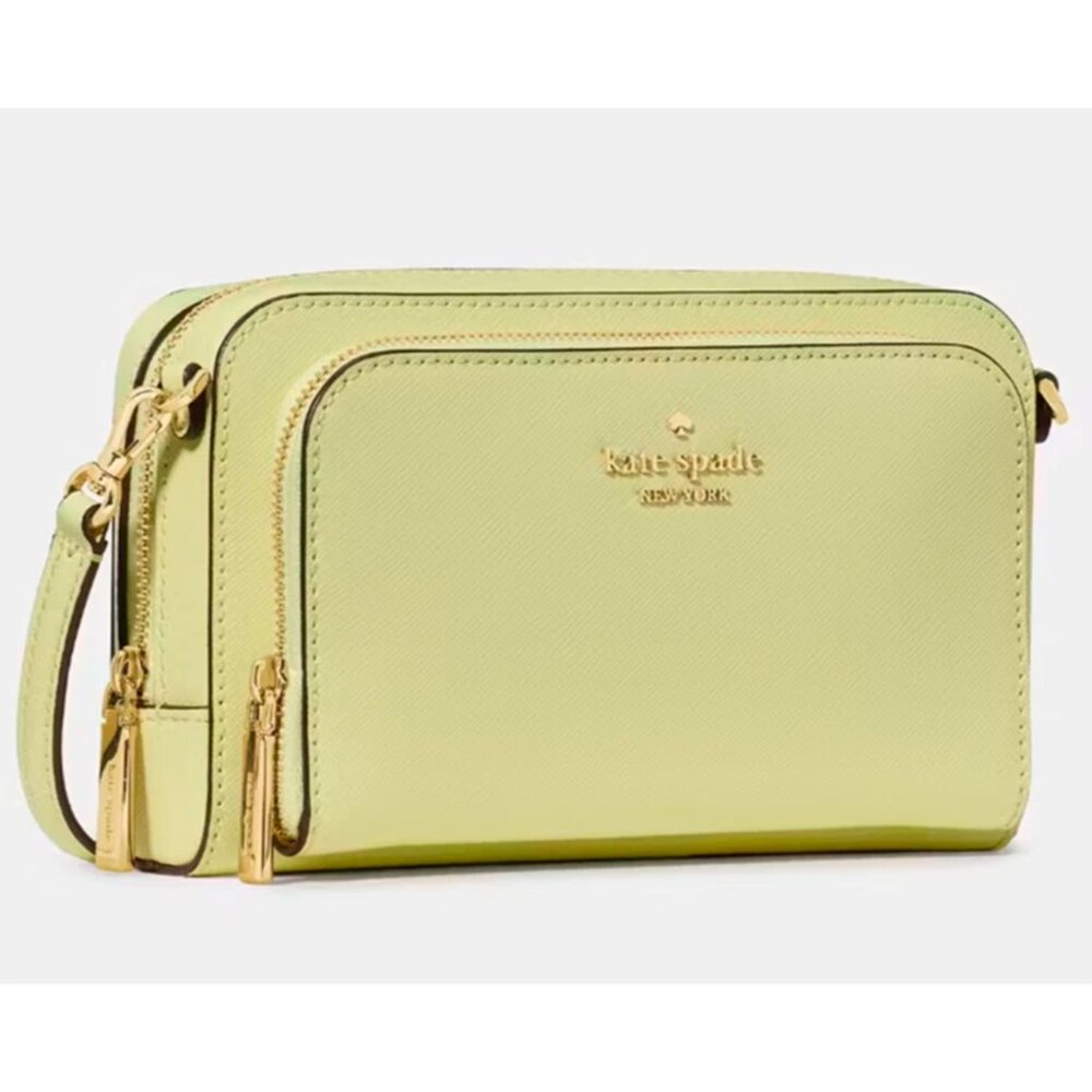 S Kate Spade Stacie Dual Zip Crossbody Light Yellow Leather KG036 NWT $279